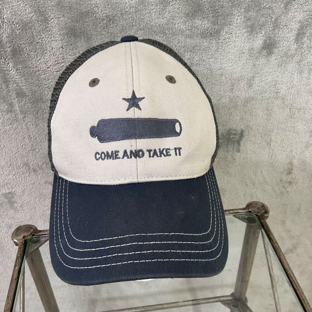 Come and Take It Embroidered Snapback Trucker Mesh Hat District gray/tan